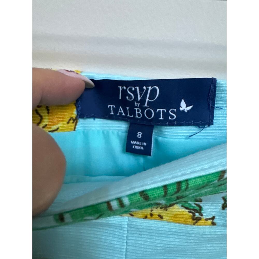 Talbots RSVP Blue Pineapple Print Pleated Lined Skirt 8 Tropical Beach Cruise - Picture 2 of 4